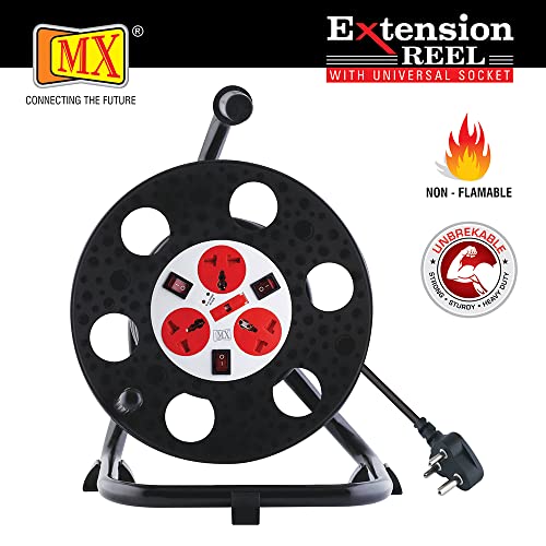 MX 20 m Extension Cable Reel Drum | Retractable Power Extension Reel with 3 Universal Sockets, 3-Pin Plug, Individual Switches | 5 A Current Rating for EV Charger, Home & Workshop Use - Image 2