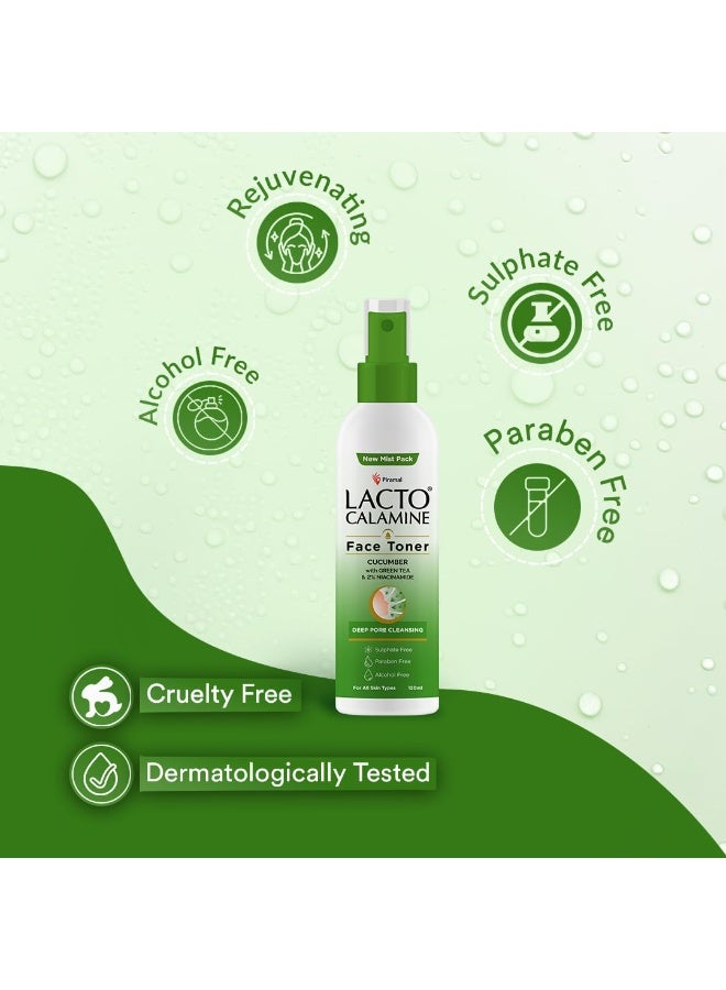 Lacto Calamine Face Toner With Cucumber | 120ml | Deep Pore Cleansing | Open Pores Tightening with Green Tea & 2% Niacinamide For Cool & Hydrated Skin - Image 2