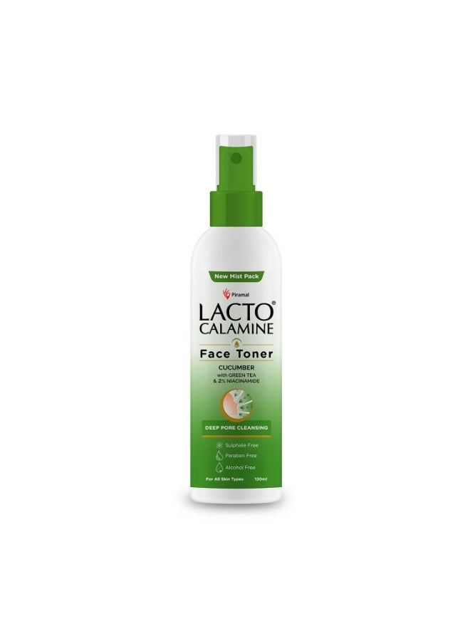 Lacto Calamine Face Toner With Cucumber | 120ml | Deep Pore Cleansing | Open Pores Tightening with Green Tea & 2% Niacinamide For Cool & Hydrated Skin - Image 1