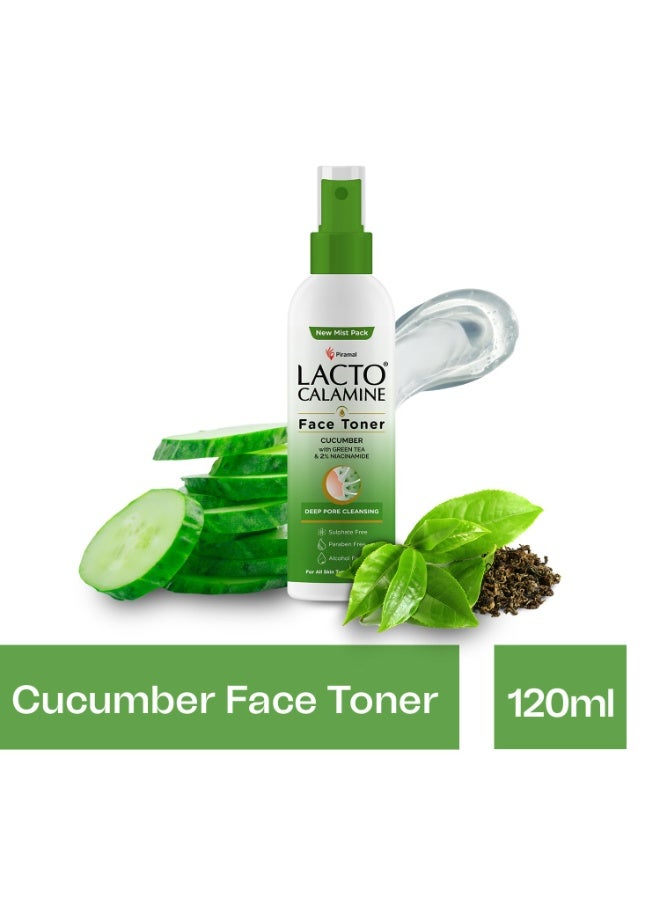 Lacto Calamine Face Toner With Cucumber | 120ml | Deep Pore Cleansing | Open Pores Tightening with Green Tea & 2% Niacinamide For Cool & Hydrated Skin - Image 3