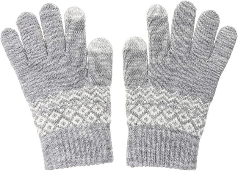 Luckam Women's Winter Touch Screen Gloves, Warm Fleece Lined Knit Gloves Elastic Cuff Winter Texting Gloves, Unisex Winter Warm Windproof Solid Color Knitted Mittens, Gloves with Touchscreen Fingers (Grey) - Image 1