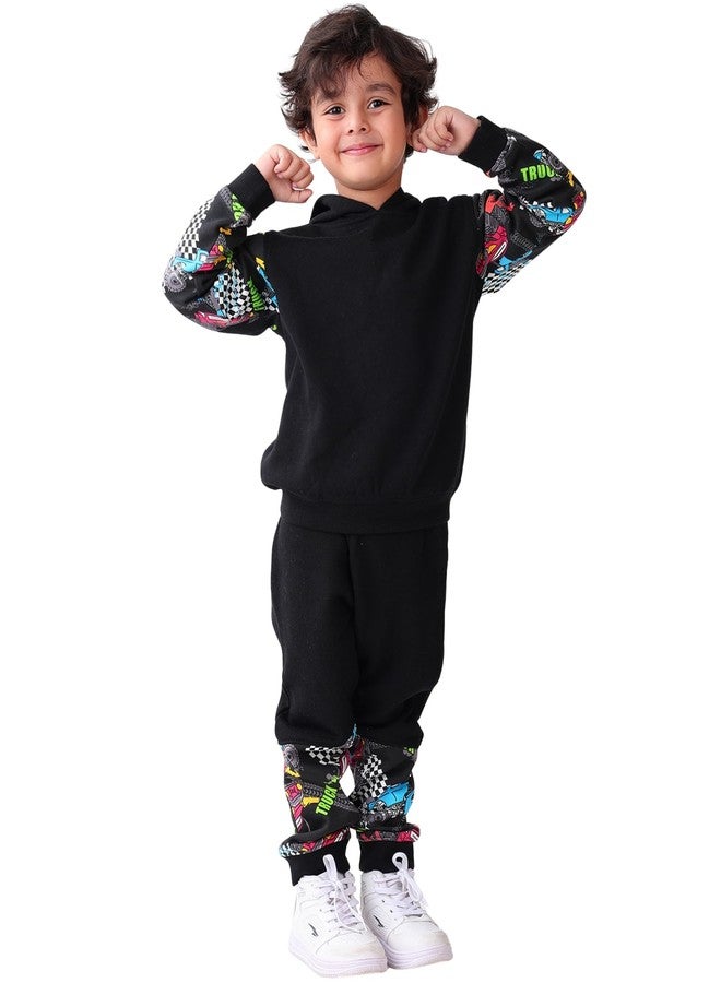 ANTHRILO TRUCK COLOR BLOCK BOYS FLEEE HOODIE JOGGER SET - BLACK | 2-3 YEARS - Image 1
