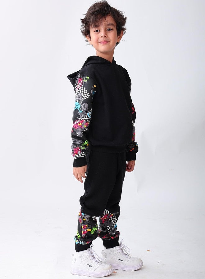 ANTHRILO TRUCK COLOR BLOCK BOYS FLEEE HOODIE JOGGER SET - BLACK | 2-3 YEARS - Image 2