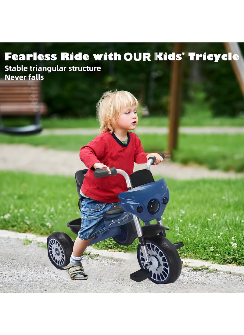 NextWave Toddler Toys Tricycle for Kids 2-5 Years - Balance Bike with Light & Music, Strong Steel Frame, Kids Tricycle with 3 Wheels & Back Storage Basket - Perfect Ride-On Toy for Boys & Girls Blue  - Image 3