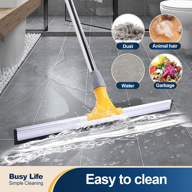 Yocada 17.7" Floor Squeegee Rubber TPR Blade Scrubber Broom 61.8inch Pole Household Broom for Garage Courtyard Shower Bathroom Floor Marble Glass Tile Water Foam Pet Hair Removal Cleaning All usage compatible - Image 3