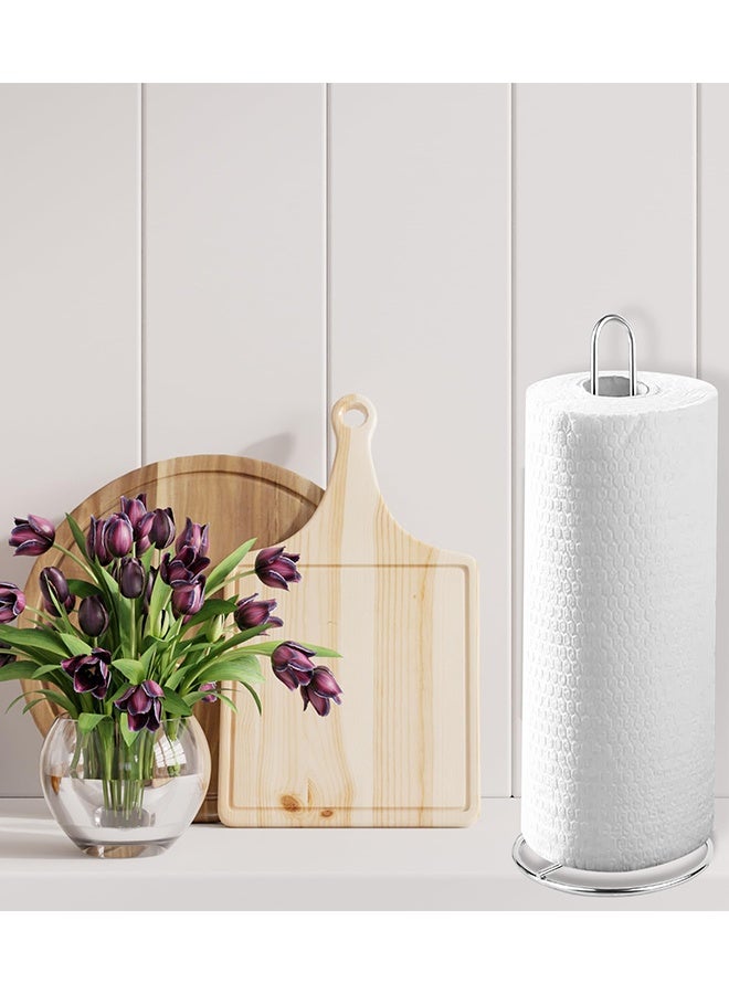 1 Pack  Freestanding Kitchen Roll Stand, Chrome Finish Stainless Steel Paper Towel Tissue Holder, Counter Top Dispenser Organiser, One Size - Image 5