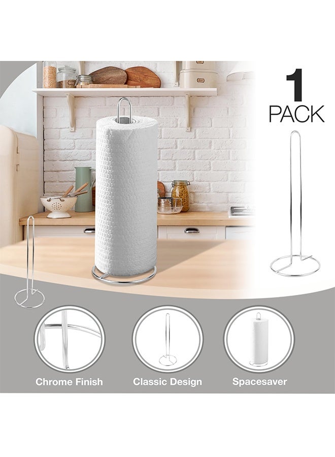 1 Pack  Freestanding Kitchen Roll Stand, Chrome Finish Stainless Steel Paper Towel Tissue Holder, Counter Top Dispenser Organiser, One Size - Image 2