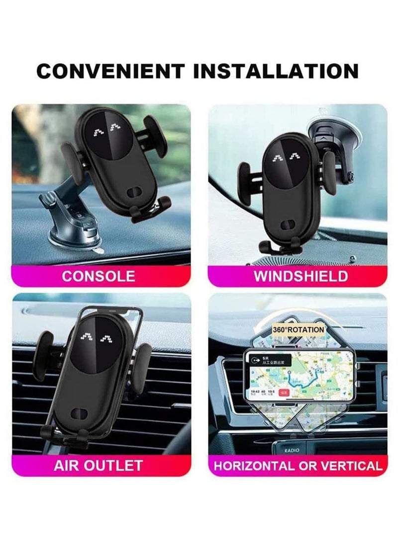 Excefore Wireless Car Charger Smart Wireless Auto-Sensor Car Phone Holder Charger, Car Phone Holder Mount, Wireless Fast Charging Air Vent Car Phone Mount for Car Dashboard Windshield Air Vent, 1 Pcs (Black) - Image 2