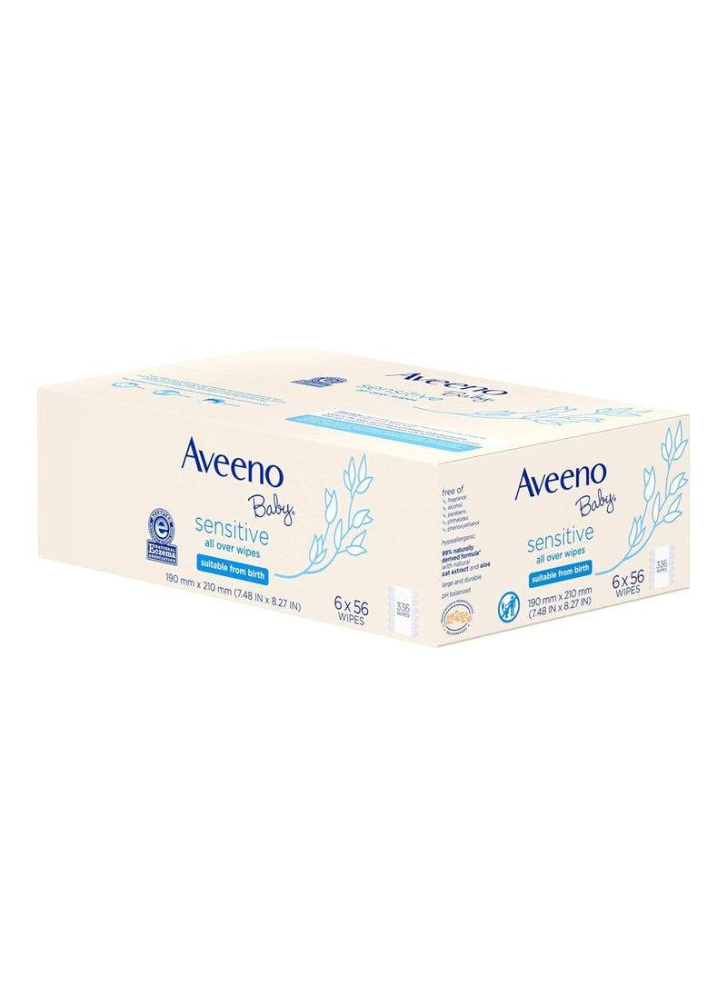 Aveeno Baby - Sensitive All Over Wipes, Pack Of 6 X 56 , 336 Count - Image 1