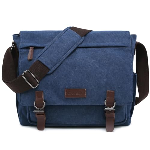DASEIN حقيبة كتف داسين الكبيرة من القماش العتيق، أزرق جين، لابتوب 15 إنش - Image 1