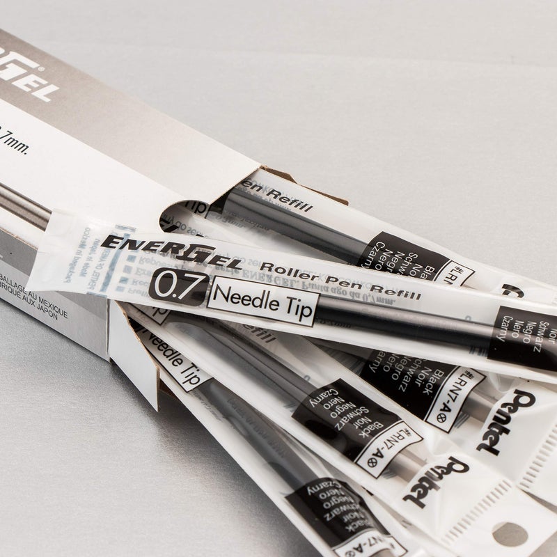 Pentel حبر إعادة تعبئة بنتل لقلم إنرجل السائل الجل، (0.7 مم)، خط متوسط، طرف إبرة، حبر أسود، علبة من 12 (LRN7-A) - Image 2