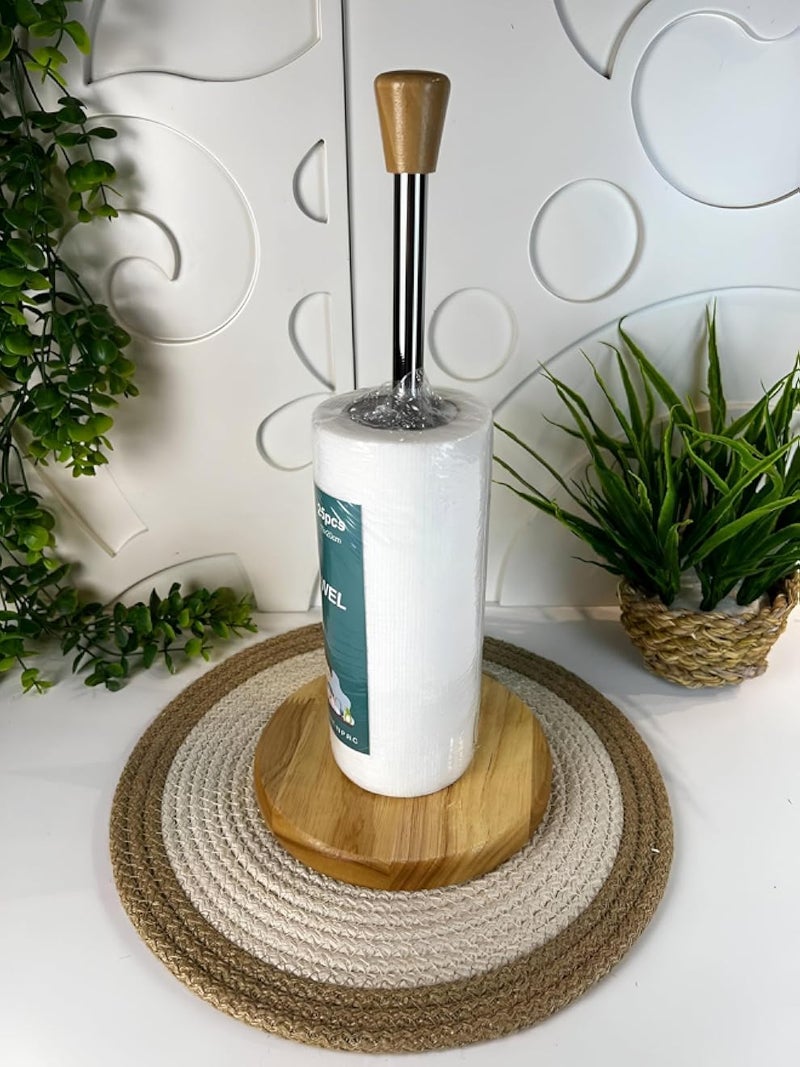 حامل مناديل خشبي - مقبض أنيق من الفولاذ المقاوم للصدأ مع حرفية عالية الجودة ومتينة، يجمع بين أسلوب الديكور المنزلي الحديث والوظائف السلسة للمطابخ أو غرف المعيشة