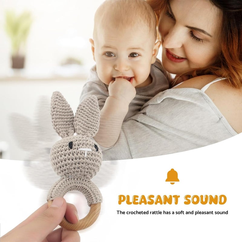 Wooden Baby Rattle - Cute Grey Rabbit Design for Infants 0-6 Months - Image 2