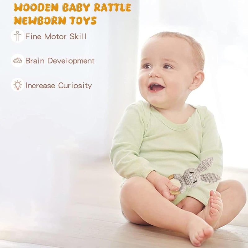 Wooden Baby Rattle - Cute Grey Rabbit Design for Infants 0-6 Months - Image 5