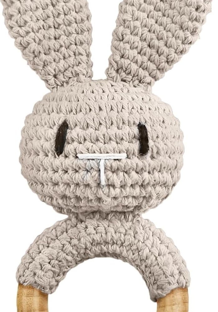 Wooden Baby Rattle - Cute Grey Rabbit Design for Infants 0-6 Months - Image 1