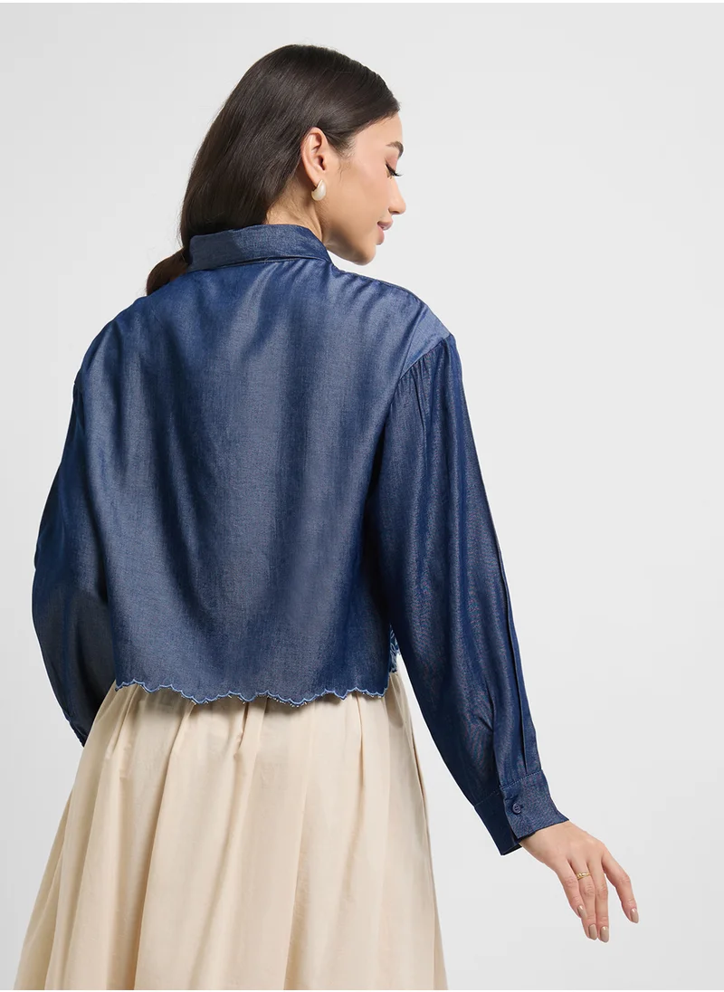 ايلا Top With Embroidered Hem