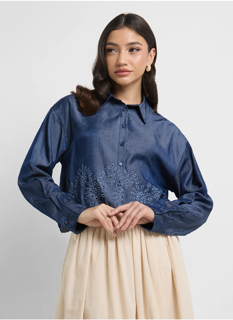ايلا Top With Embroidered Hem