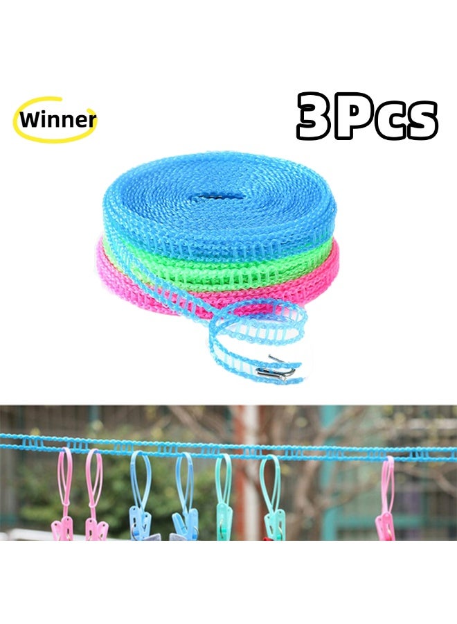 Winner Clotheslines 3Pack Blue Pink Green Clothes Drying Rope Portable Windproof 5m Clothesline for Camping Travel Indoor Outdoor Laundry Clothes Line - Image 1