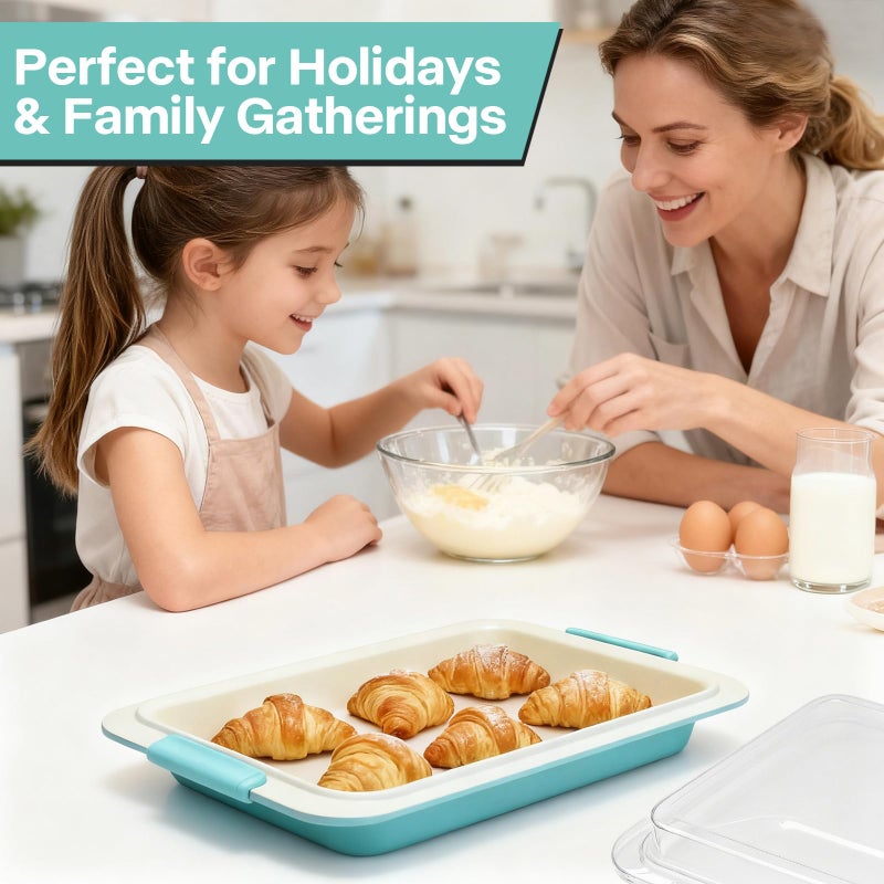 Spmarkt 13x9 Inch Baking Pan with Lid, Heavy-Duty Nonstick Aluminized Steel Baking Pan with Silicone Grip Handles, Bake Cover & Carry Pan for Brownies, Lasagna, Casseroles, Roasting & Potlucks - Image 5