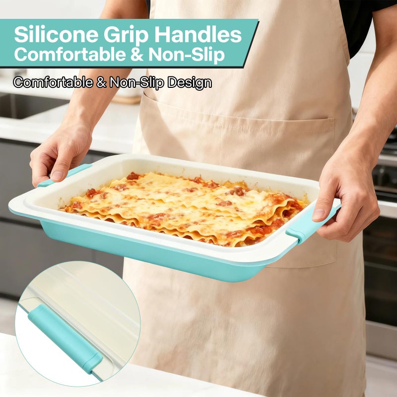 Spmarkt 13x9 Inch Baking Pan with Lid, Heavy-Duty Nonstick Aluminized Steel Baking Pan with Silicone Grip Handles, Bake Cover & Carry Pan for Brownies, Lasagna, Casseroles, Roasting & Potlucks - Image 3