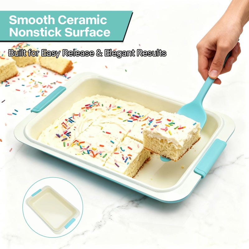 Spmarkt 13x9 Inch Baking Pan with Lid, Heavy-Duty Nonstick Aluminized Steel Baking Pan with Silicone Grip Handles, Bake Cover & Carry Pan for Brownies, Lasagna, Casseroles, Roasting & Potlucks - Image 2