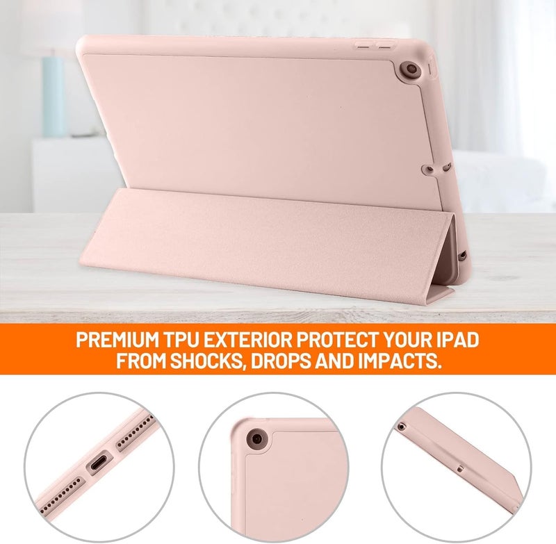 بلو بيك جراب iPad 10.2 متوافق مع الجيل التاسع/الثامن/السابع من iPad - غطاء حماية ثلاثي الطي مع حامل قلم، خاصية التشغيل/الإيقاف التلقائي، جراب ذكي - وردي - Image 5