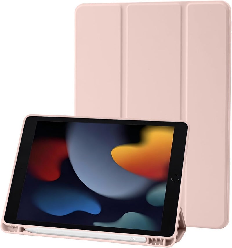 بلو بيك جراب iPad 10.2 متوافق مع الجيل التاسع/الثامن/السابع من iPad - غطاء حماية ثلاثي الطي مع حامل قلم، خاصية التشغيل/الإيقاف التلقائي، جراب ذكي - وردي - Image 1