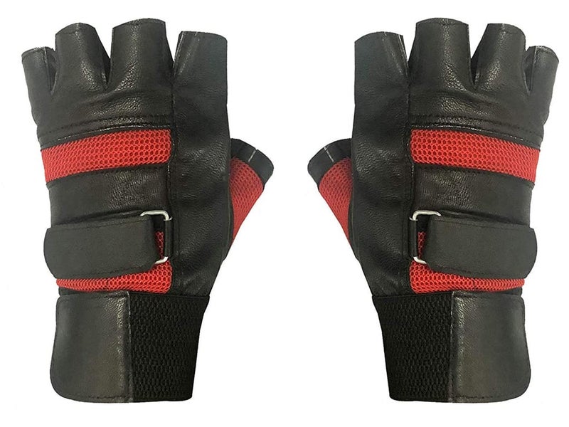 Drauss® Macho Unisex Professional Wrist Wrap Support Real Leather Tactical Thumb Stretch Back Weightlifting Gym Gloves for Palm and Wrist Protection (Red) - Image 2