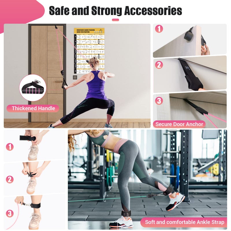 COFOF Resistance Bands with Handles for Women, 5 Level Exercise Bands Workout Bands for Physical Therapy, Yoga, Pilates, Door Anchor, Storage Pouch(Colour) - Image 4