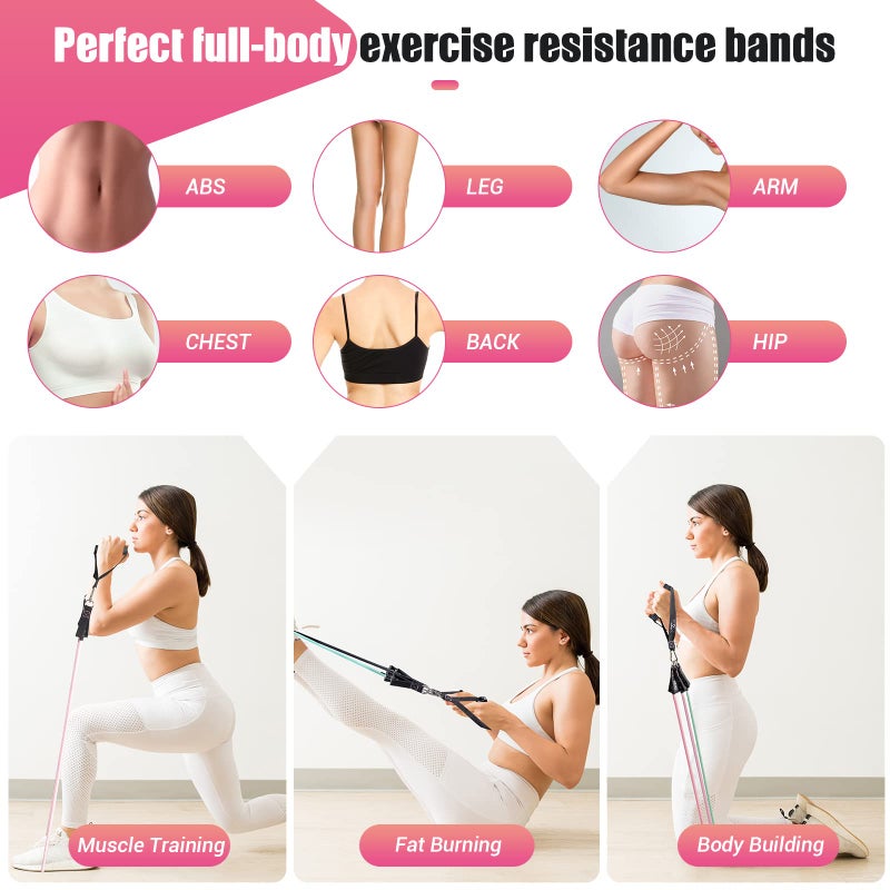 COFOF Resistance Bands with Handles for Women, 5 Level Exercise Bands Workout Bands for Physical Therapy, Yoga, Pilates, Door Anchor, Storage Pouch(Colour) - Image 5
