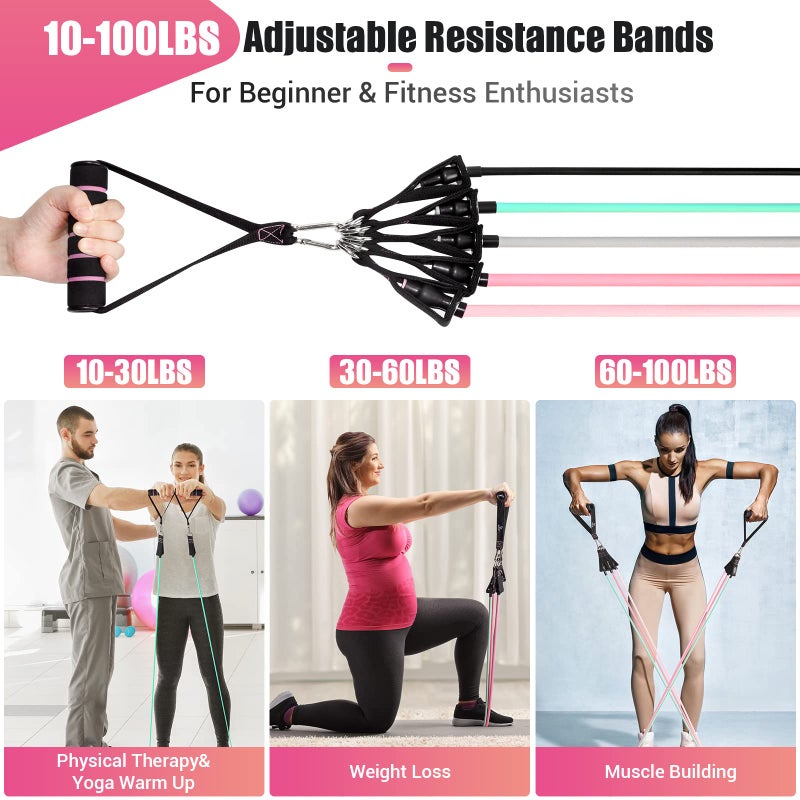 COFOF Resistance Bands with Handles for Women, 5 Level Exercise Bands Workout Bands for Physical Therapy, Yoga, Pilates, Door Anchor, Storage Pouch(Colour) - Image 2