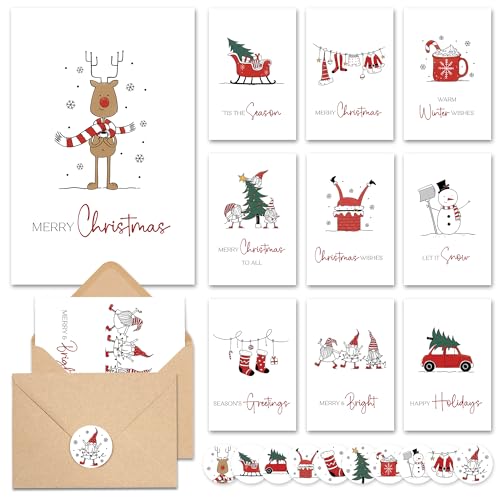 AUDREE Christmas Cards With Envelopes & Matching Stickers (20 Pack 4"x6") - Assortment Boxed Holiday Card - Perfect for Happy Holidays Cards, Xmas Card - Thoughtful Gift Idea for Friends and Family - Image 1