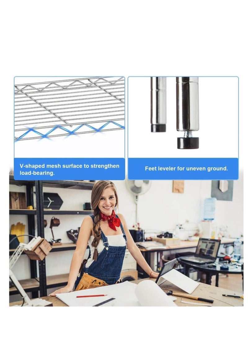 Generic 5-Shelf Adjustable Shelving Wire Metal Storage Rack, Heavy Duty Storage Shelving Unit, Steel Organizer Wire Rack, Silver (60*35*150 cm)  - Image 4
