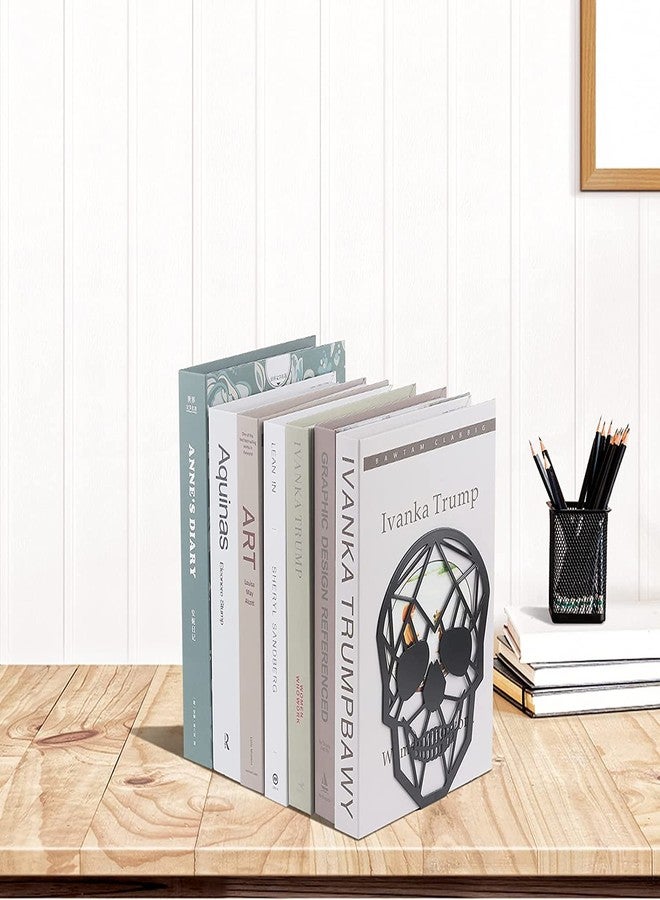 Moocci 3Pairs Metal Bookends Skull Decorative, Fortune Tree Design and Resting Bird Design, Decorative Bookend Black Book Ends - Image 5