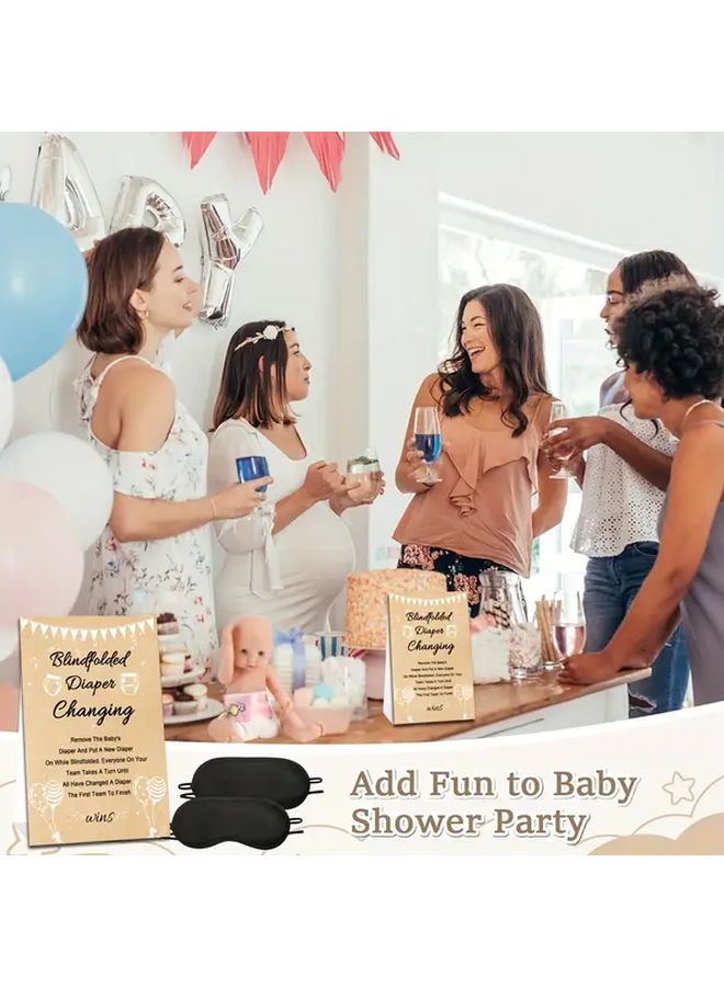 Diaper Changing Game Set With 4 Brown Diapers 2 Eye Masks For Baby Shower Party - Image 5