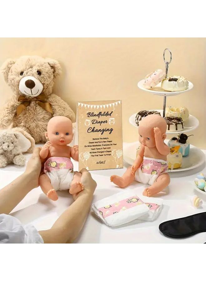 Diaper Changing Game Set With 4 Brown Diapers 2 Eye Masks For Baby Shower Party - Image 3
