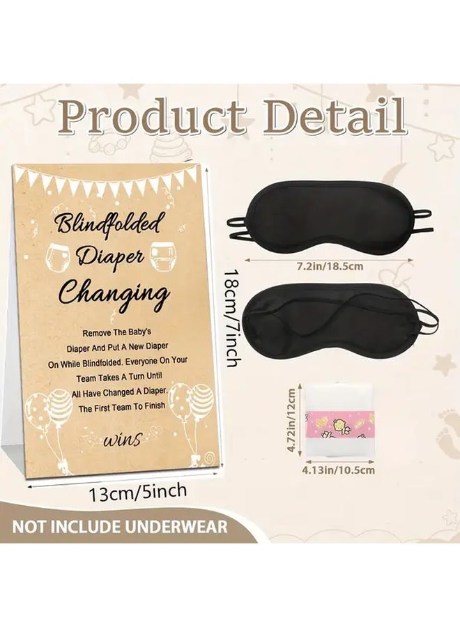 Diaper Changing Game Set With 4 Brown Diapers 2 Eye Masks For Baby Shower Party - Image 2