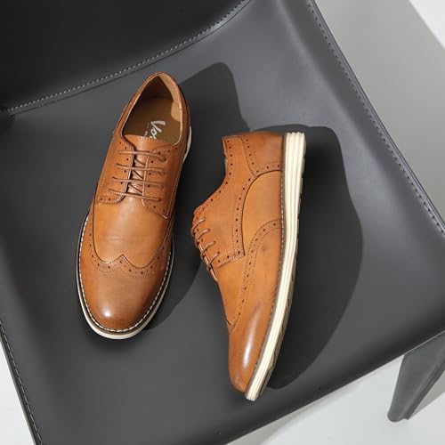 Vostey Men's Casual Dress Shoes Wingtip Dress Shoes for Men (BMY617A Brown 09) - Image 5