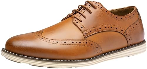 Vostey Men's Casual Dress Shoes Wingtip Dress Shoes for Men (BMY617A Brown 09) - Image 1