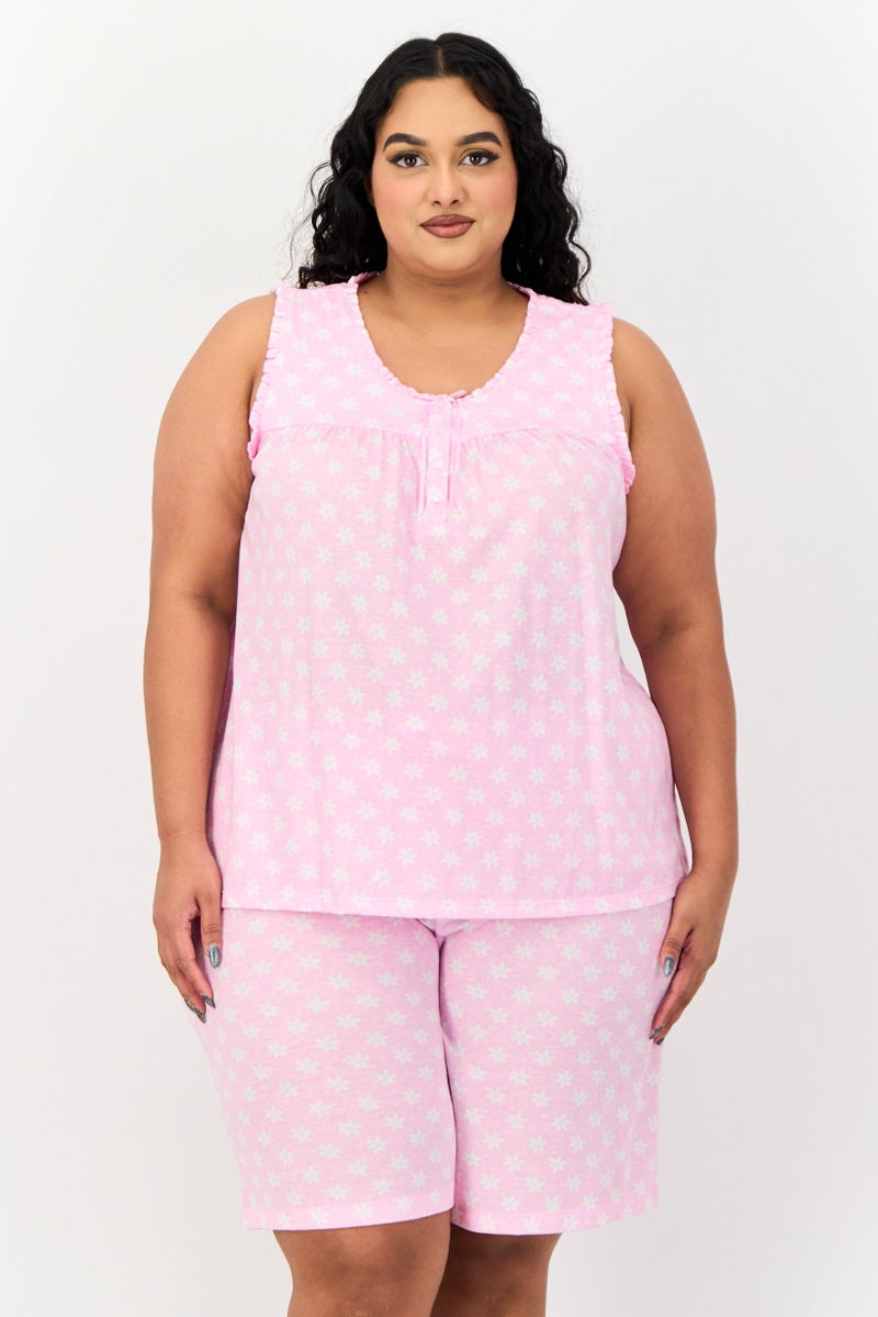 Celestial Dreams Women Plus Size 2Pc Set Floral Print Pajama, Multicolor - Image 1