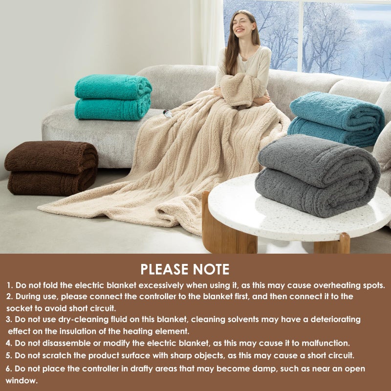 LUZARTA Heated Throw Blanket 50"X60"- Soft Double Sided Sherpa Electric Throw Blanket with 5 Heatings Levels & 4 hrs Auto Shut Off, Overheat Protection & ETL Certified for Women(Beige) - Image 3