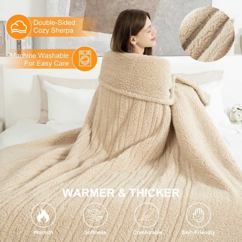 LUZARTA Heated Throw Blanket 50"X60"- Soft Double Sided Sherpa Electric Throw Blanket with 5 Heatings Levels & 4 hrs Auto Shut Off, Overheat Protection & ETL Certified for Women(Beige) - Image 4
