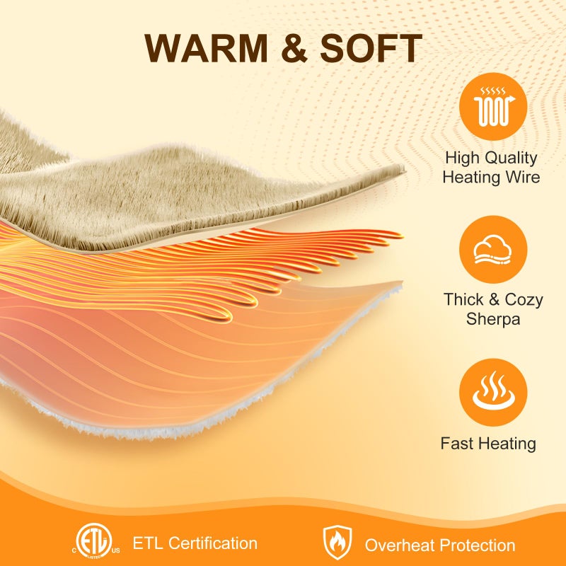 LUZARTA Heated Throw Blanket 50"X60"- Soft Double Sided Sherpa Electric Throw Blanket with 5 Heatings Levels & 4 hrs Auto Shut Off, Overheat Protection & ETL Certified for Women(Beige) - Image 5