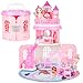 deAO Doll House for Girls Portable Playset Dollhouse Castle Kids Pretend Play with 2 Doll Toy FiguresLiving RoomBedroomBalcony Accessories for 3 to 7 Year Olds Kids Pink - Image 2