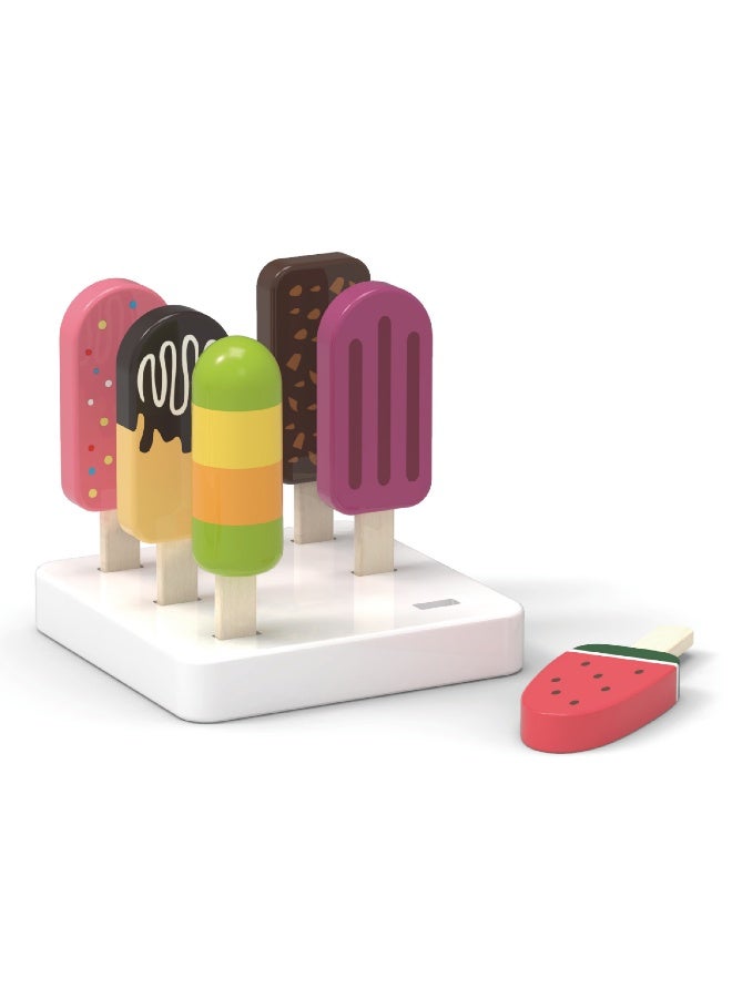 Viga Wooden Ice Cream Play Set with Stand – 6 Colorful Ice Pops for Pretend Play – Roleplay Toy for Kids Ages 3 and Up - Image 1