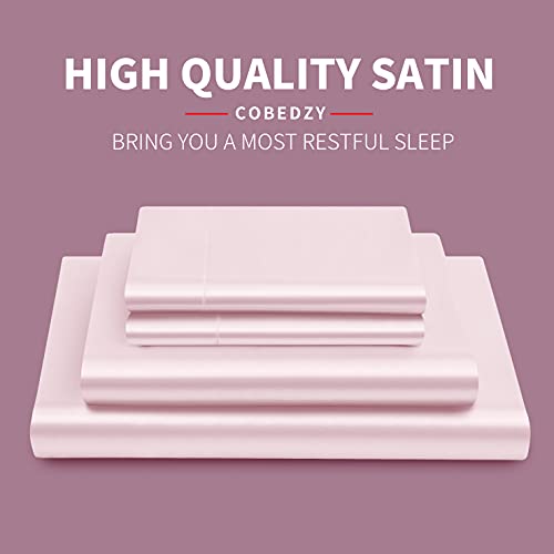 Cobedzy 4 Pcs Blush Pink Satin Sheets Full Size Silky Satin Bedding Sheets Set with 1 Deep Pocket Fitted Sheet, 1 Flat Sheet, 2 Pillowcase - Image 2