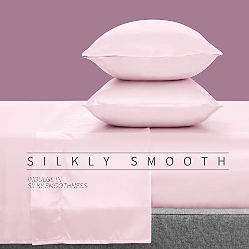 Cobedzy 4 Pcs Blush Pink Satin Sheets Full Size Silky Satin Bedding Sheets Set with 1 Deep Pocket Fitted Sheet, 1 Flat Sheet, 2 Pillowcase - Image 3