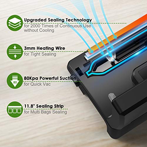 YIOU Vacuum Sealer Machine, Food Storage Machine, 80kPa Pro Vacuum Food Sealer for Food with Starter Kit, Dry Moist Mode Easy to Clean, Automatic Vacuum Sealer Machine, Black - Image 4