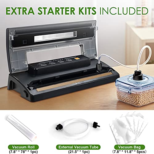 YIOU Vacuum Sealer Machine, Food Storage Machine, 80kPa Pro Vacuum Food Sealer for Food with Starter Kit, Dry Moist Mode Easy to Clean, Automatic Vacuum Sealer Machine, Black - Image 5