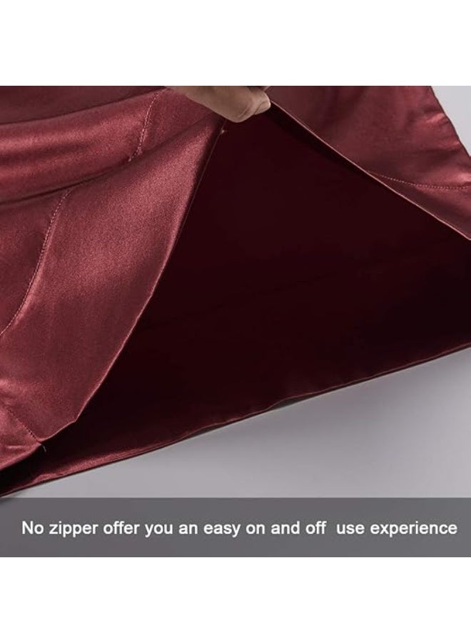 1 Piece Elegance Satin Night Pillowcase A piece of luxury and softness Elegant Satin Pillowcase for Curly Hair with Dark Red Satin Hair Tie  - Image 3